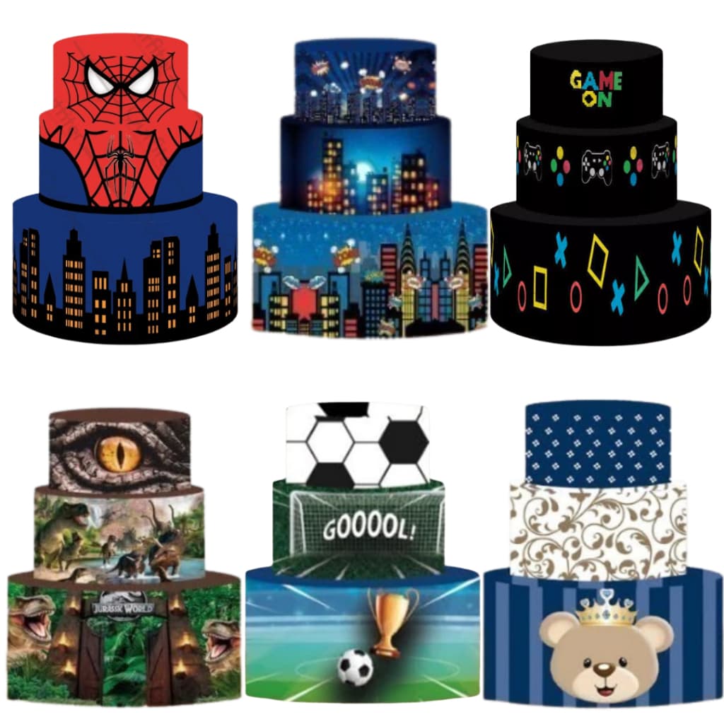 Capas Bolo Fake Estampada Trio Tecido Aniversário Igreja Infantil NATAL Sublimado Veste Fácil Festa
