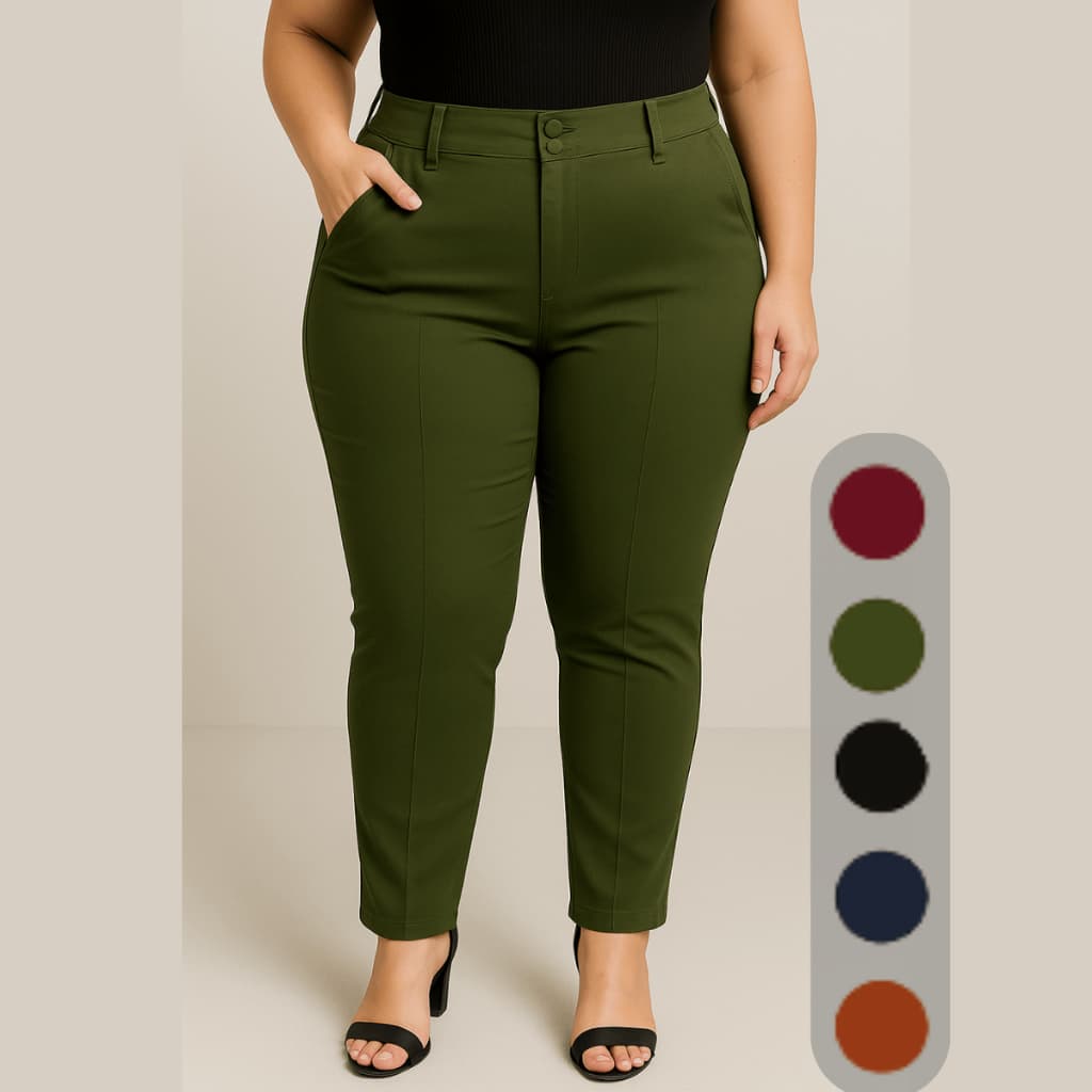 Calça Plus Size Feminina Social Tecido Bengaline Estica Muito com Bolso e Botões 42 ao 52