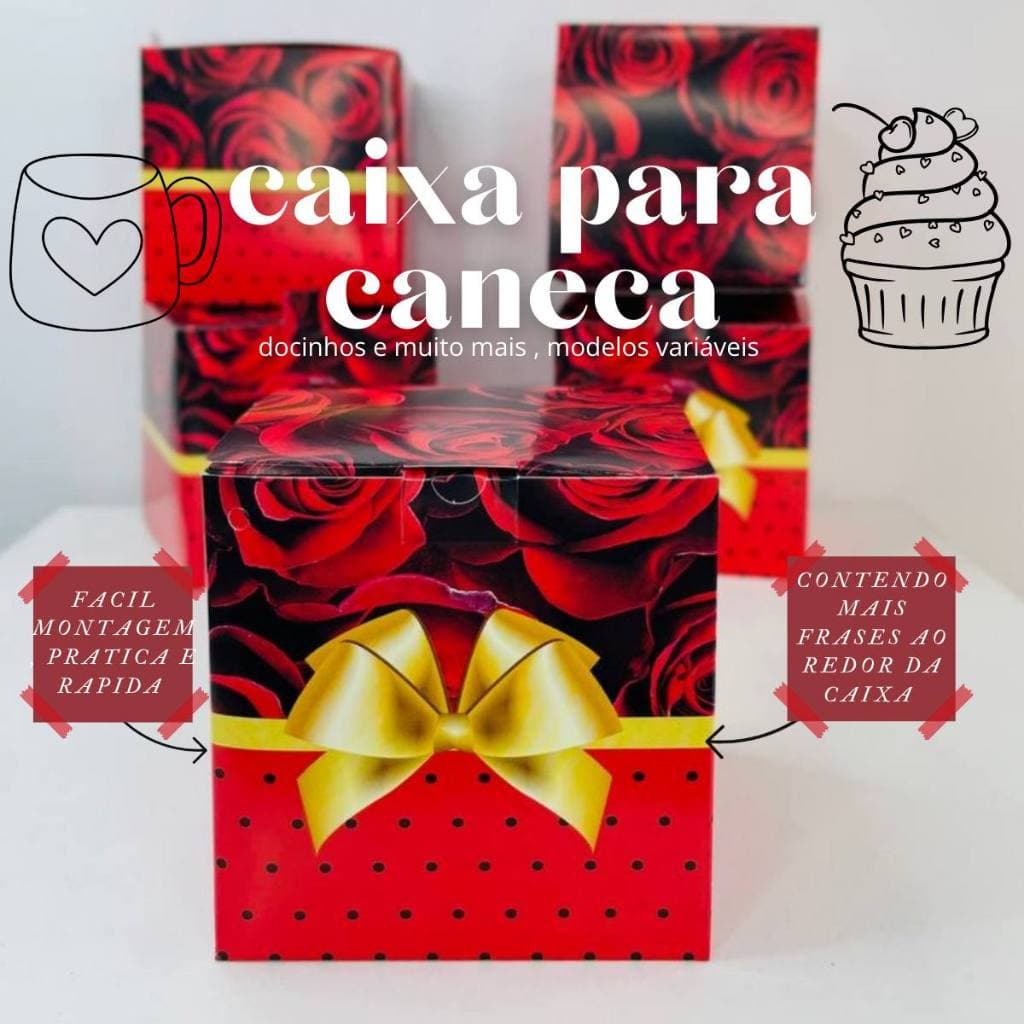 Kit 10 Caixinhas Caixa Caneca Xicara Embalagem Reforçada Decorada para Doces Lembrancinha