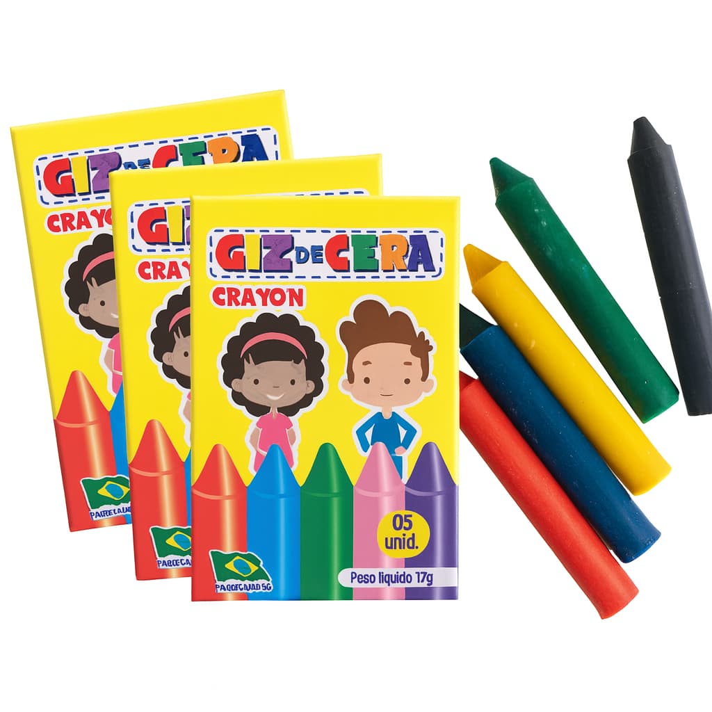 50 Caixinhas Mini Giz de Cera 5 Cores – 5cm – Atacado Kit Festa Infantil Revenda