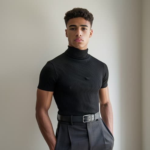 Camisa Masculina Canelada Gola Alta Casual Esporte Fino Gola Alta estilo Old Money