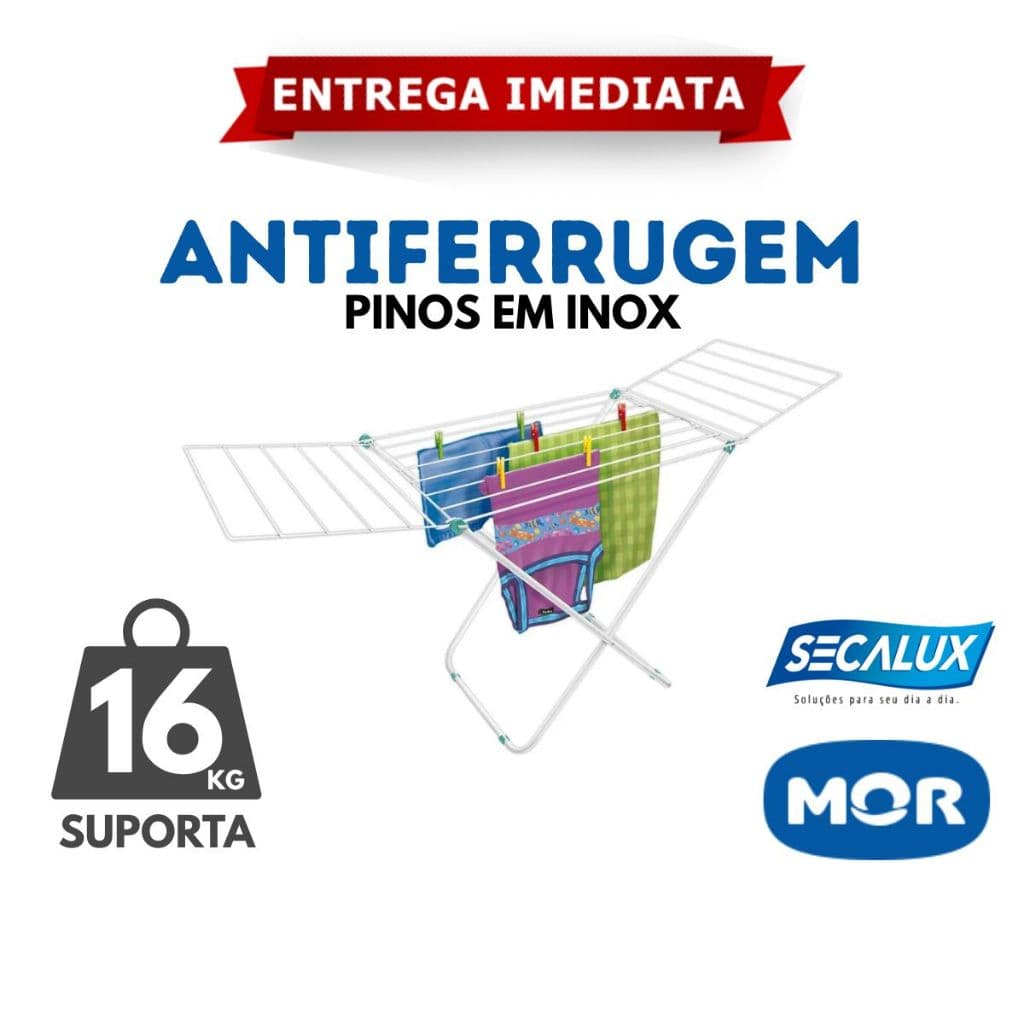 Varal De Chão Inoxidável Com Abas Aço Reforçado Retrátil