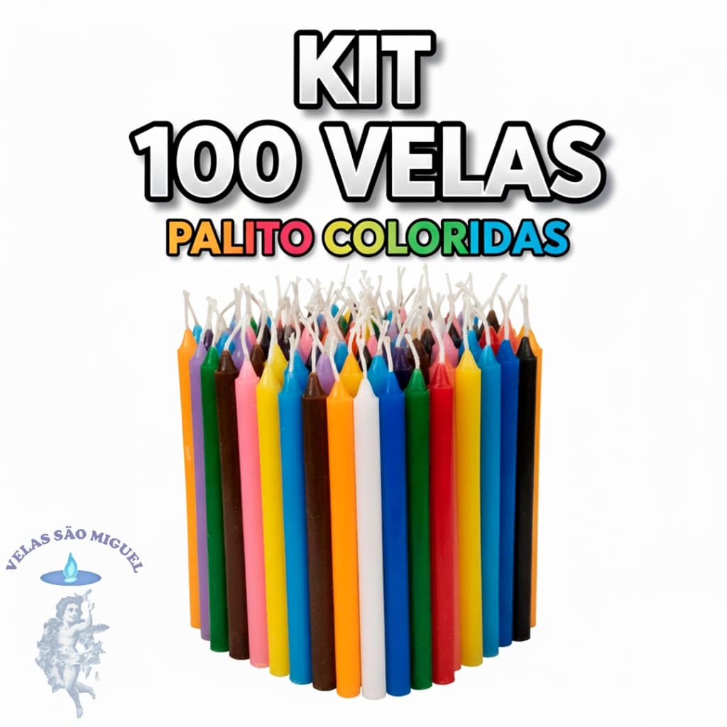 Kit 100 Velas Palitos coloridas 16cm