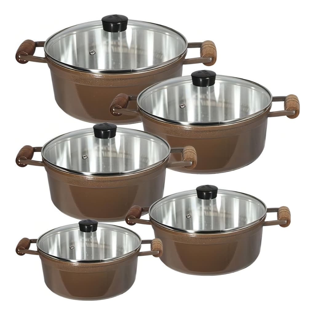 Jogo De Panelas Caçarola Cava 5 Pçs Tampa De Vidro Chocolate