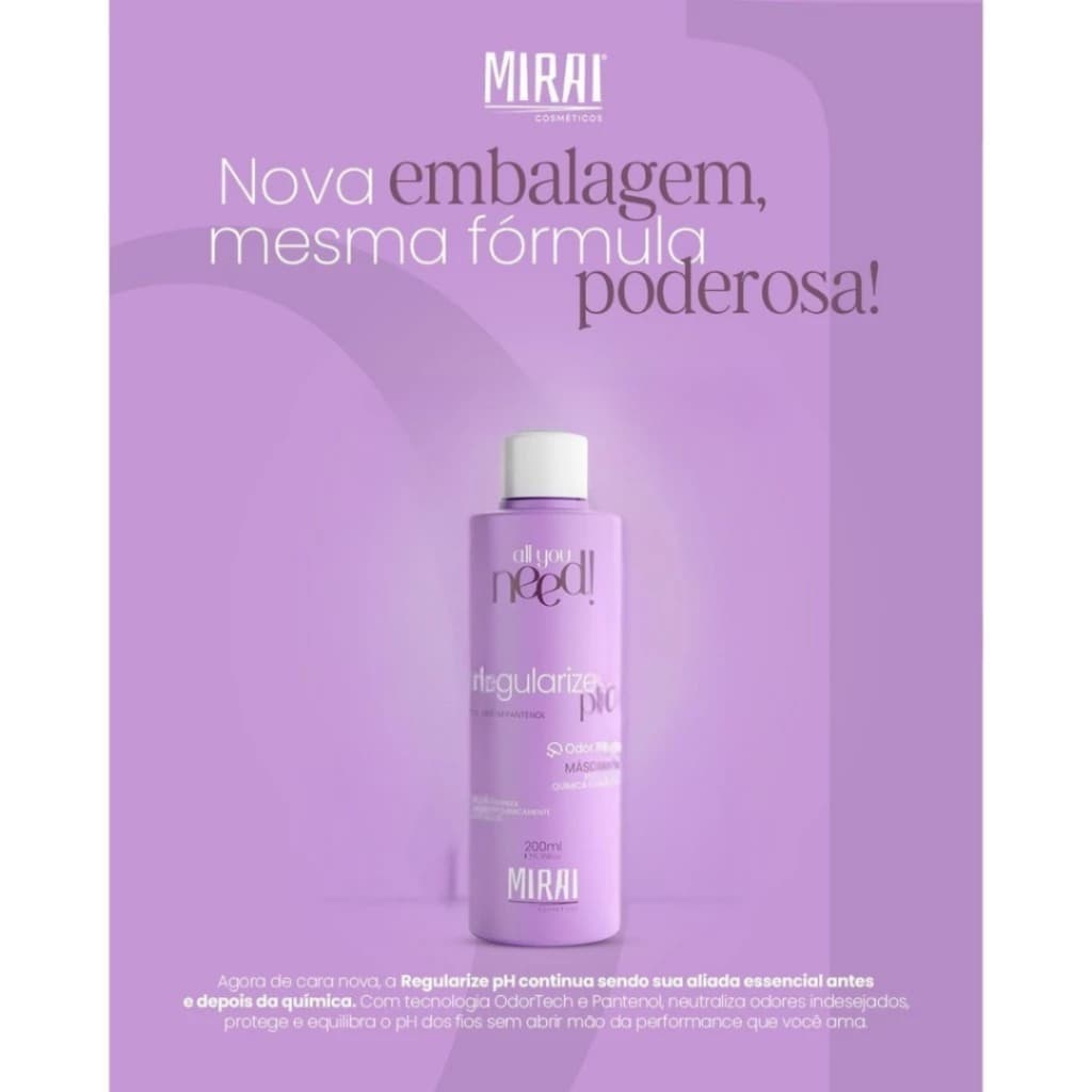 Regularize pH Mirai 200g AntiFrizz e Porosidade Alta Com Odor Tech Tecnologia Anti-Odor Mirai