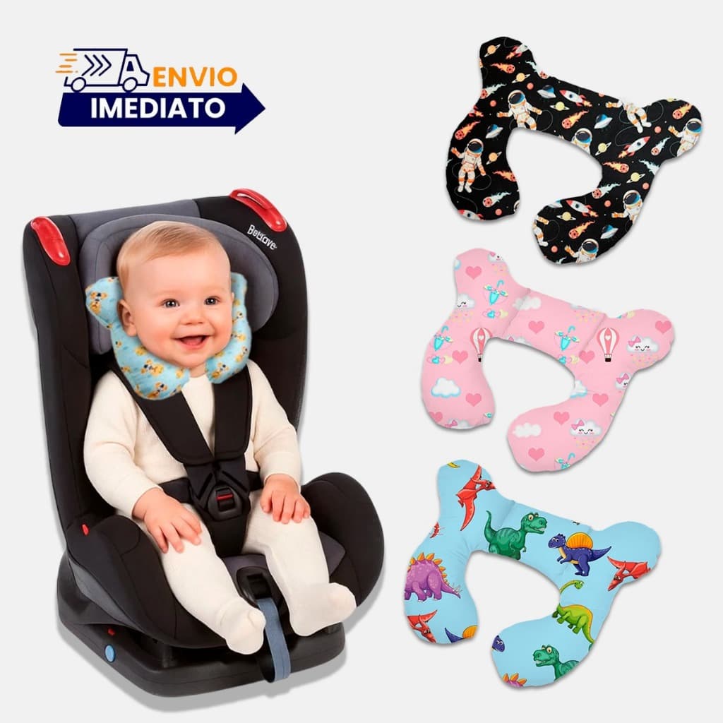 Almofada para Pescoço Bebe Conforto fofinha Apoio de Cabeça 100% Algodão