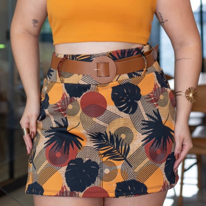 Short Saia Feminino Com Cinto Plus Size Curve Shortinho Plus
