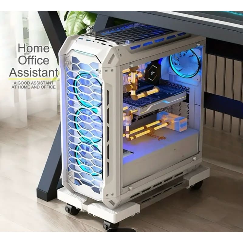 Suporte para CPU Ajustável COR BRANCO C/Rodas Base para Gabinete Computador MEDIDAS:42x22 a 53x34cm