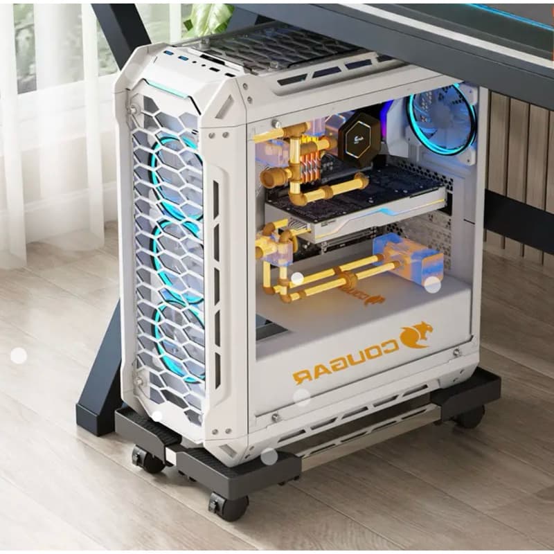 Suporte para CPU Ajustável COR PRETO com Rodas Base para Gabinete Computador MEDIDAS:42x22 a 53x34cm