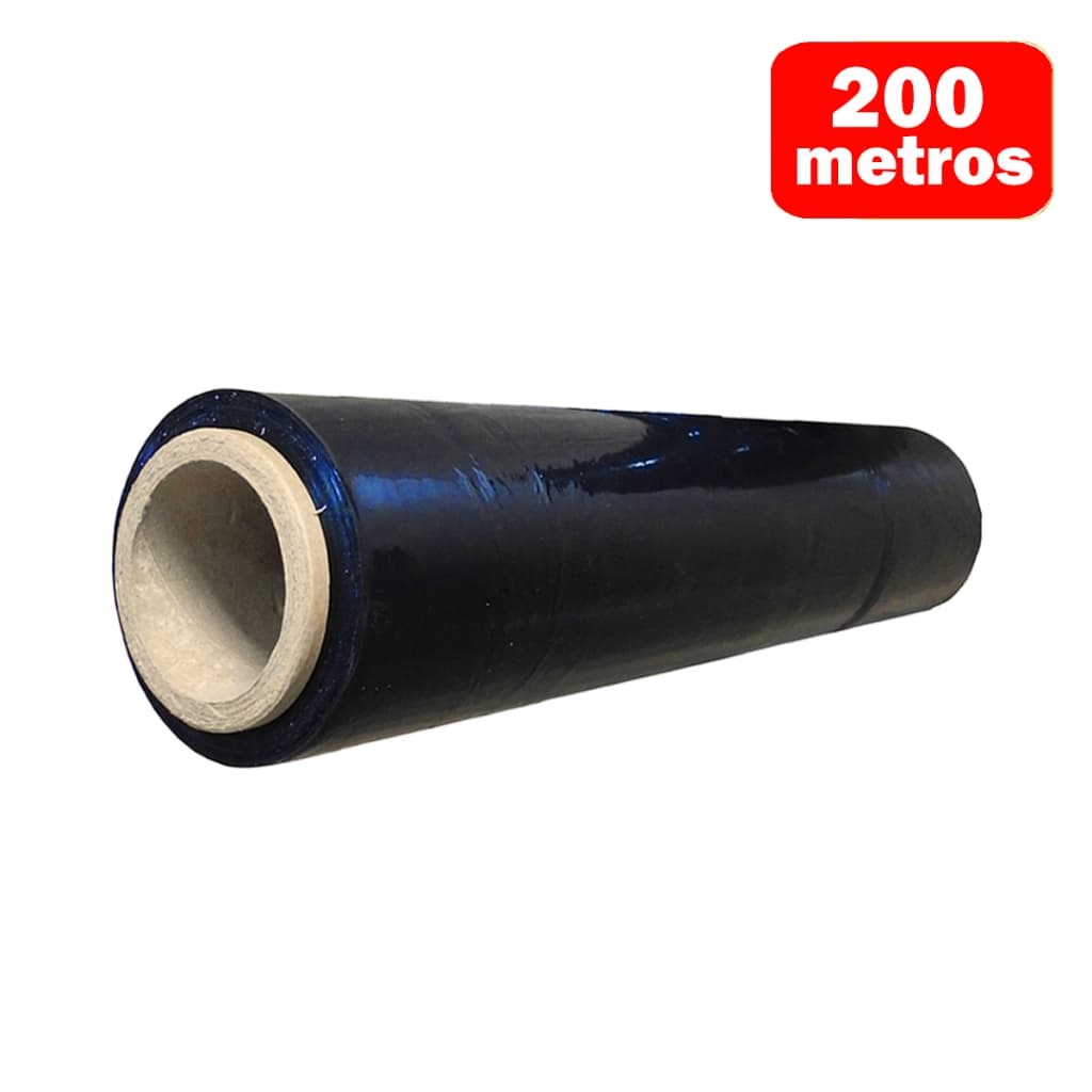 Filme Stretch Preto 20 Micras 50cm x 200m | Bobina Virgem para Embalar