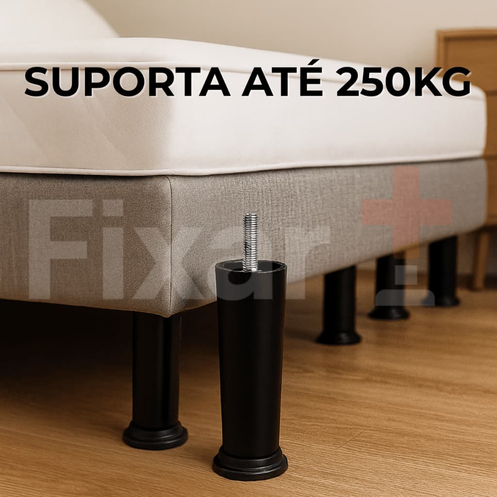 Pé de Cama Box 12cm – Kit 4/8/12 Unid Fixar+ – Alta Resistência até 250kg