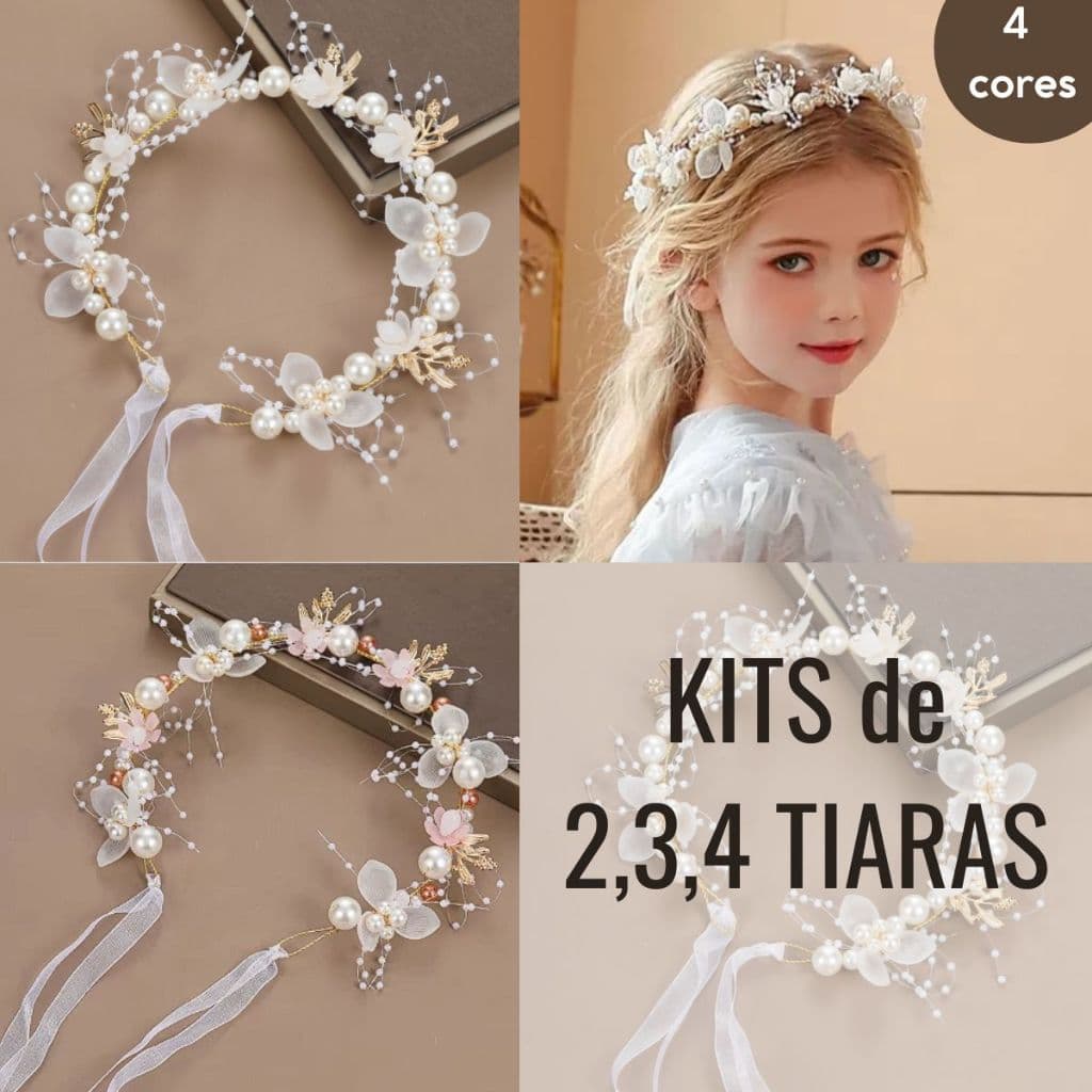 Tiara Daminha de Honra infantil Coroa de Flores Enfeite Arranjo Cabelo Batizado Formatura