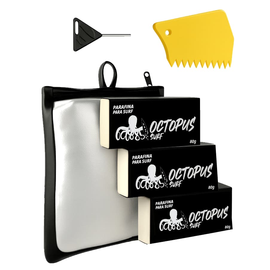 Kit Surf 3 Parafinas + Chave + Raspador + Estojo Surf Wax