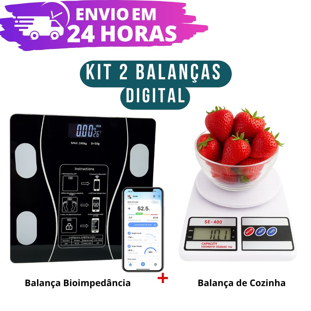 Kit 2 Balanças Digital Cozinha e Bioimpedância Balança Para Dieta e Nutrição Fitness