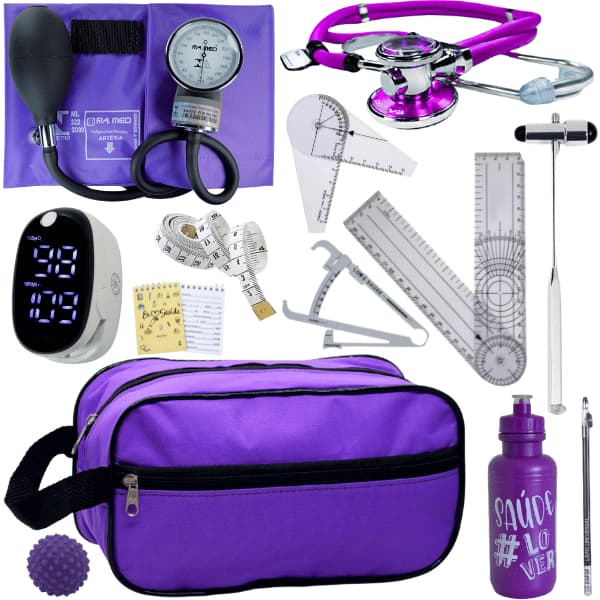 Kit Completo Fisioterapia Goniometro Martelo Fita Imc Aparelho de Pressão Aneroide Estetoscópio