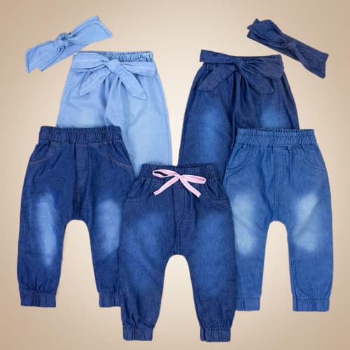 Calça Jeans para bebê até 12 meses Modelo Confortável Jogger