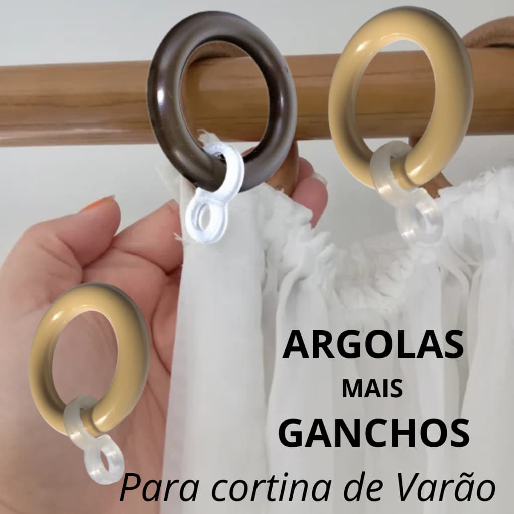 Argolas + Ganchos para Cortina de Varão 19mm Para Varão Fino Praticidade