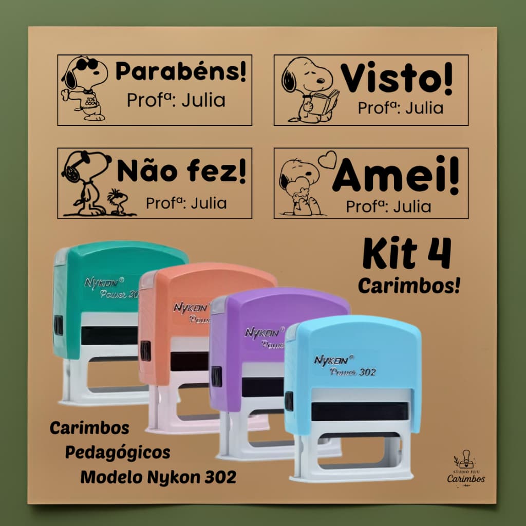 kit com 4 carimbos pedagógicos / professores com personagens - Nykon 302
