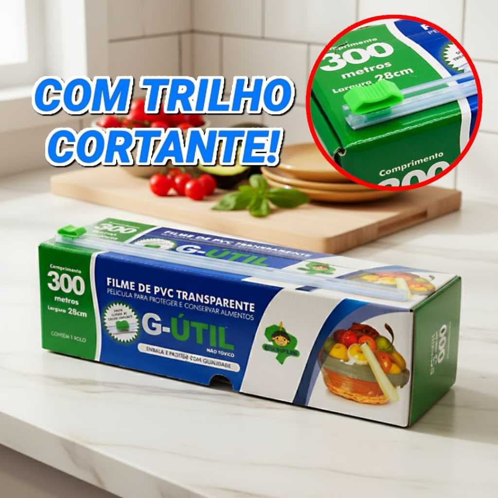 Bobina Rolo Filme PVC 28cm X 300 Metros - Filme de PVC - COM TRILHO CORTADOR
