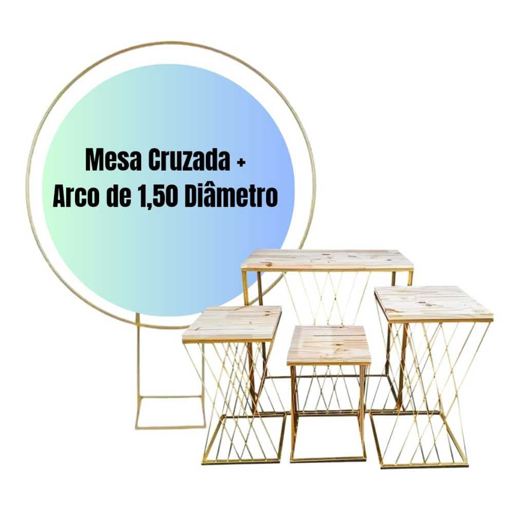 Mesas para Decoração de Festa Teia Cruzada Tampo mdf + Arco Redondo 1,50 Diametro