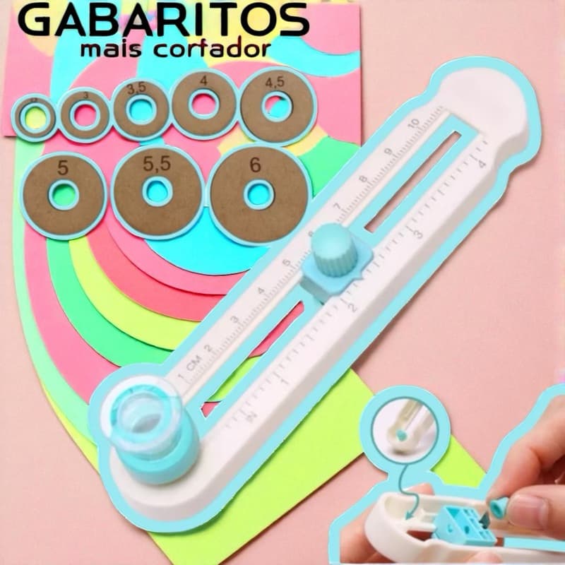 Kit 8 Gabaritos + Cortador Rotativo 360 graus| Círculos Perfeitos 2,5 a 6cm costura papelaria