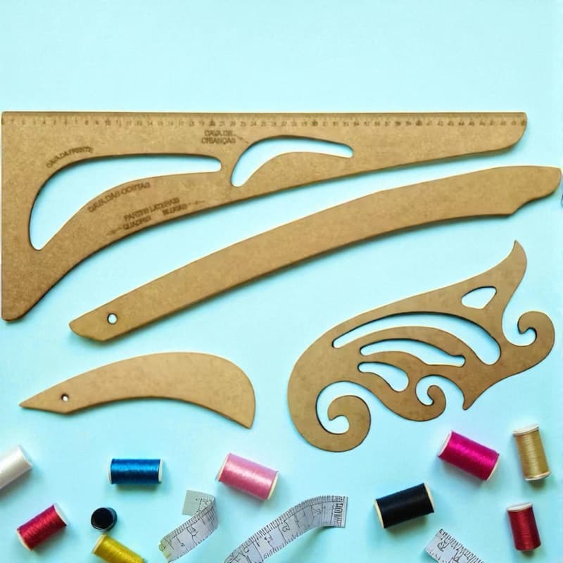 Kit Régua Conjunto Costura Modelista Profissional 4pçs Mdf Promoção Dona Shô