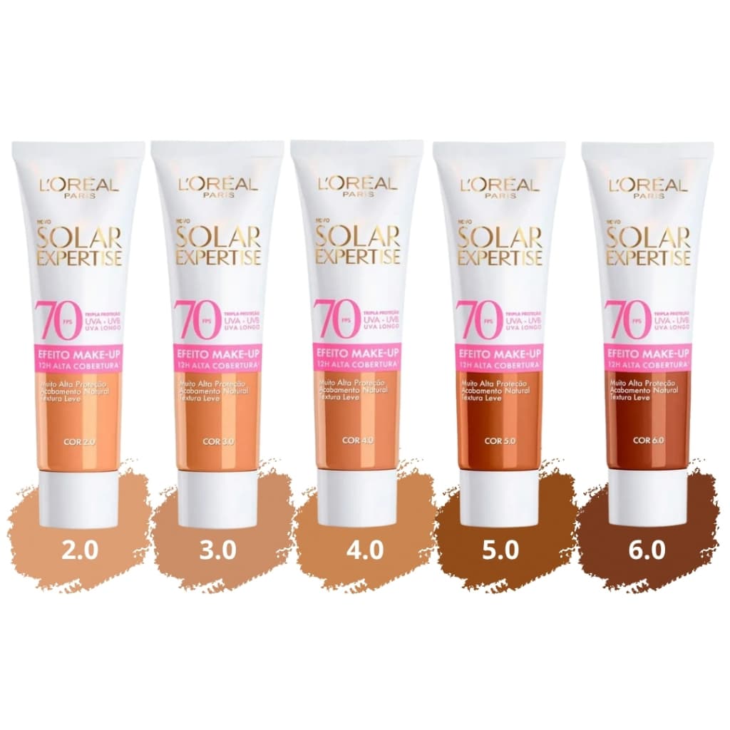 Protetor Solar Facial Loreal Expertise FPS70 Efeito Make-up 30g | Com cor de Base | Todas as cores