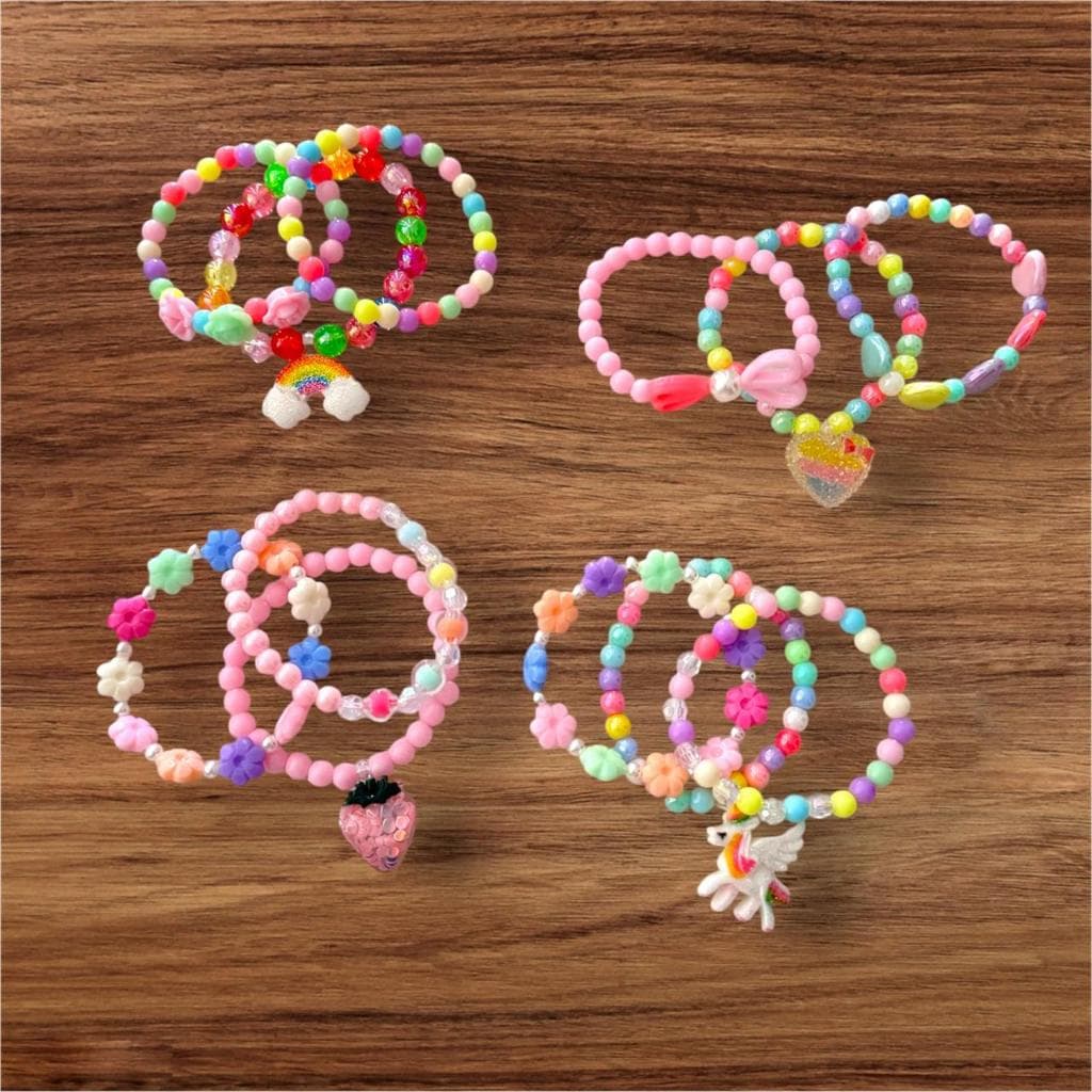 Kit 3/9/18/36 Pulseiras Conjunto para Criança Infantil Coloridos de Miçanga