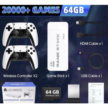025 NOVO Vídeo Game Stick M15 Pro 4k 64gb Hdmi Com 2 Controles Se Fio +20mil Jogos ANG