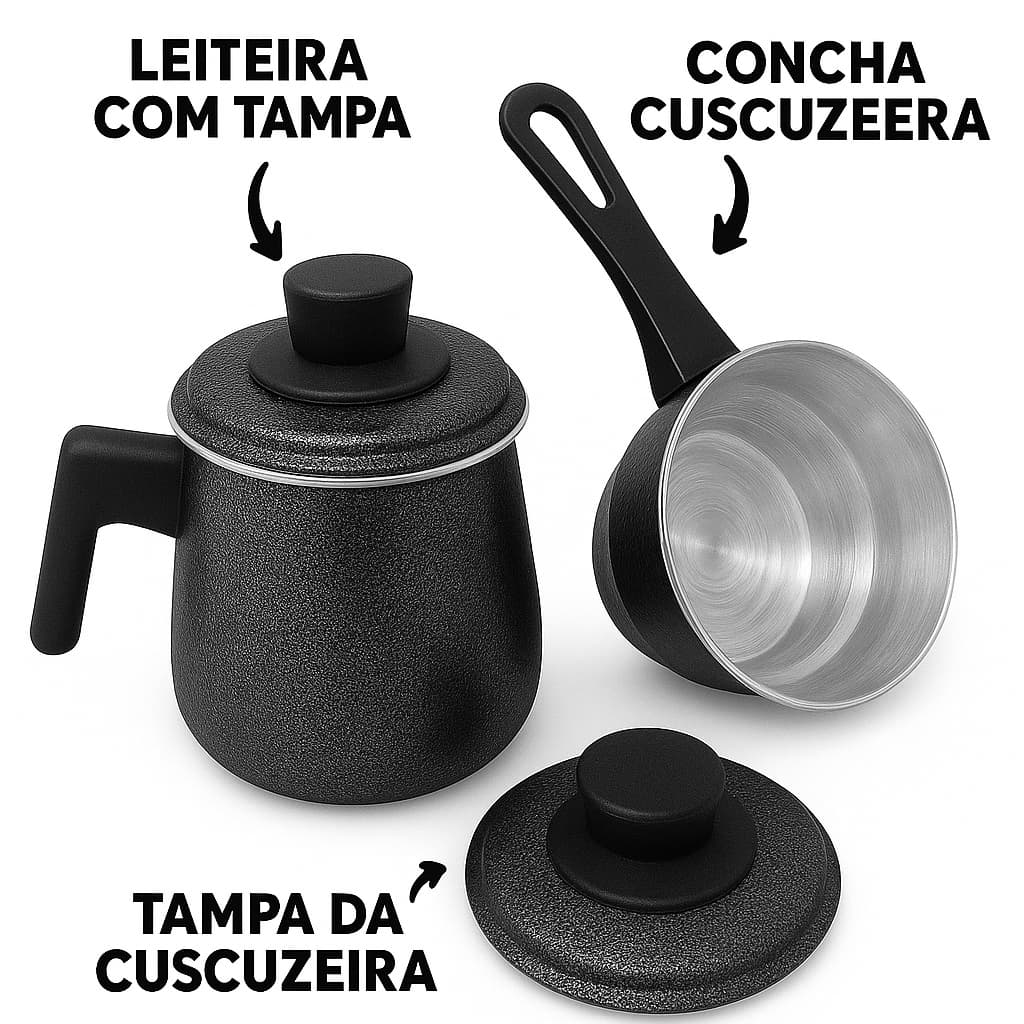 Cuscuzeiro Individual 2 em 1 Porção Única Cozi Vapore Caneco Leiteira 1L Com 2 Tampas