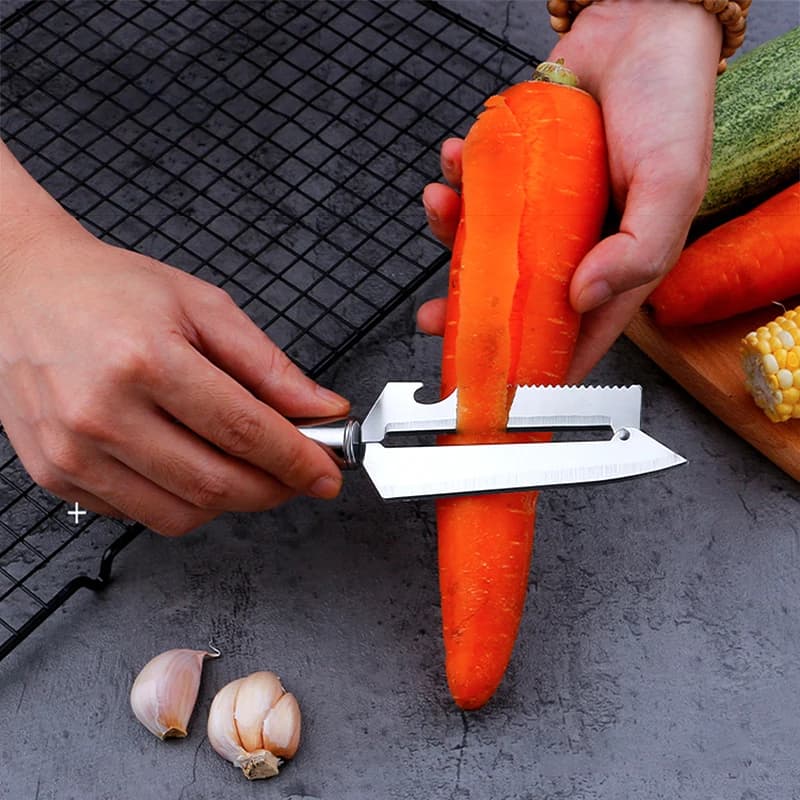 Faca Multifuncional Fatiado De Legumes Corte Peixes Legumes Faquinha 3 em 1 Aço Descascado Cozinhas