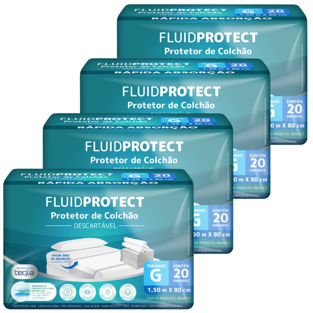 FLUID PROTECT Protetor de Colchão Descartável - 80 Unidades (150 cm X 80 cm)