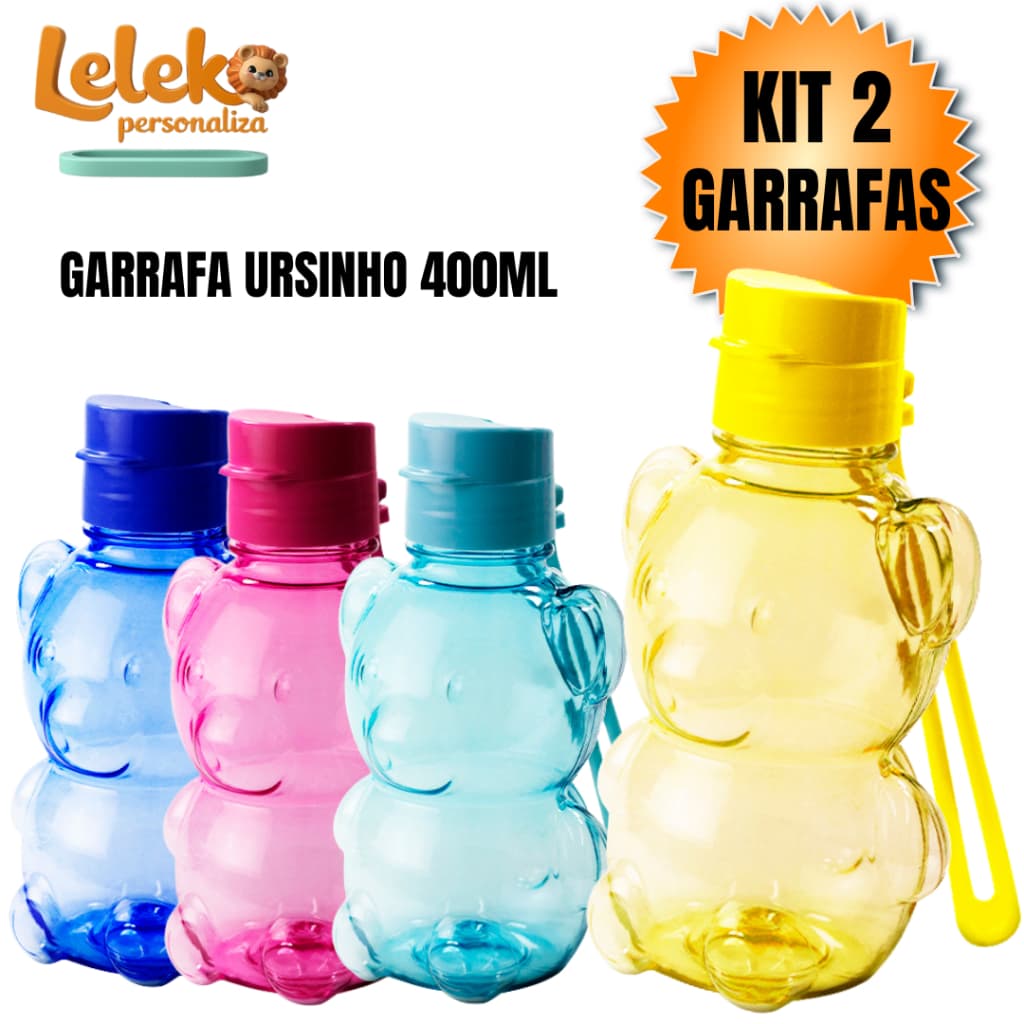 Kit 2 Garrafinha Infantil Ursinho 400ml – Escola, Passeio e Lembrancinha