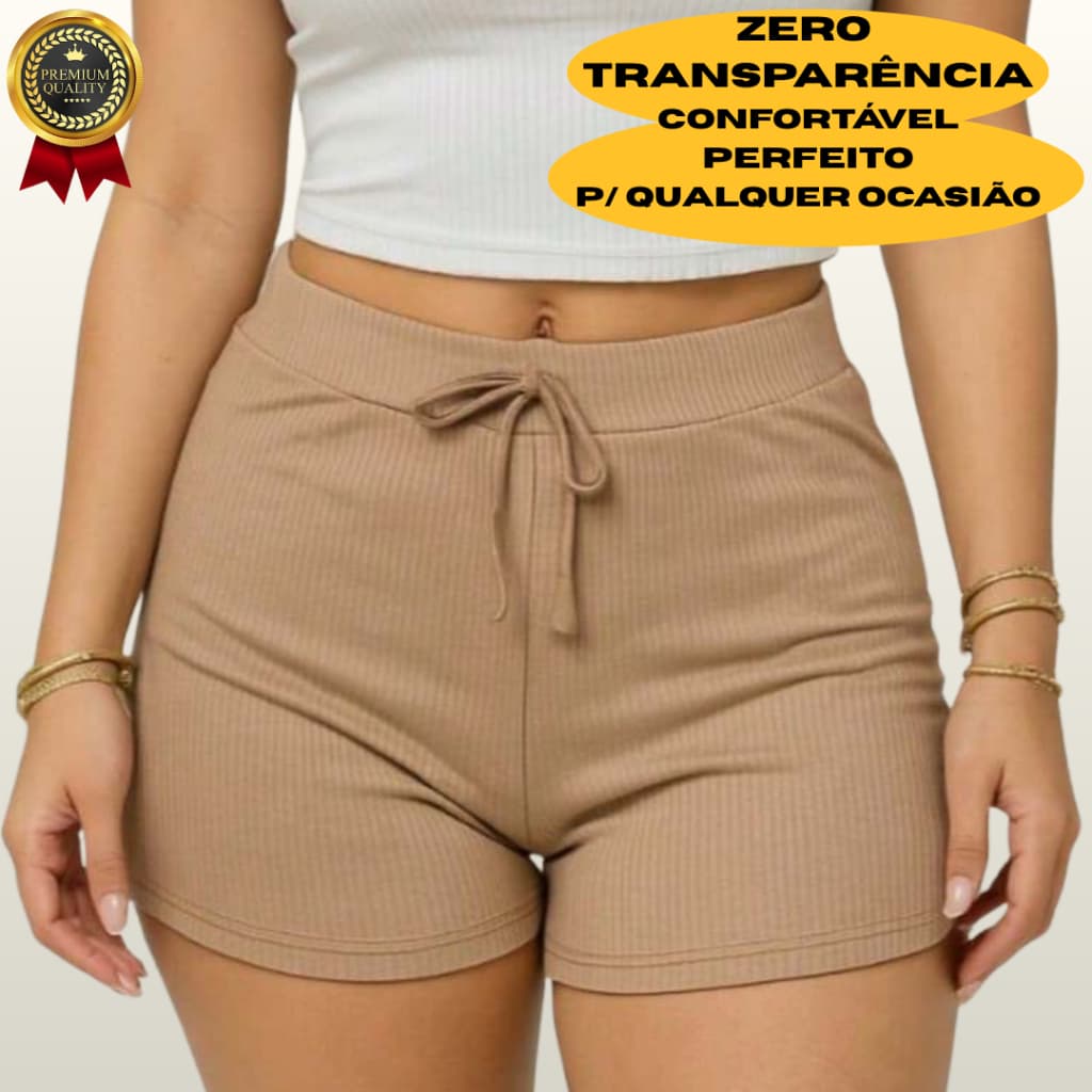 Short Feminino Básico Canelado Confortável Tendência Verão