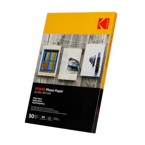 Papel Fotográfico Kodak A4 180g Brilho Glossy – 50 Folhas para Impressão a Jato de Tinta