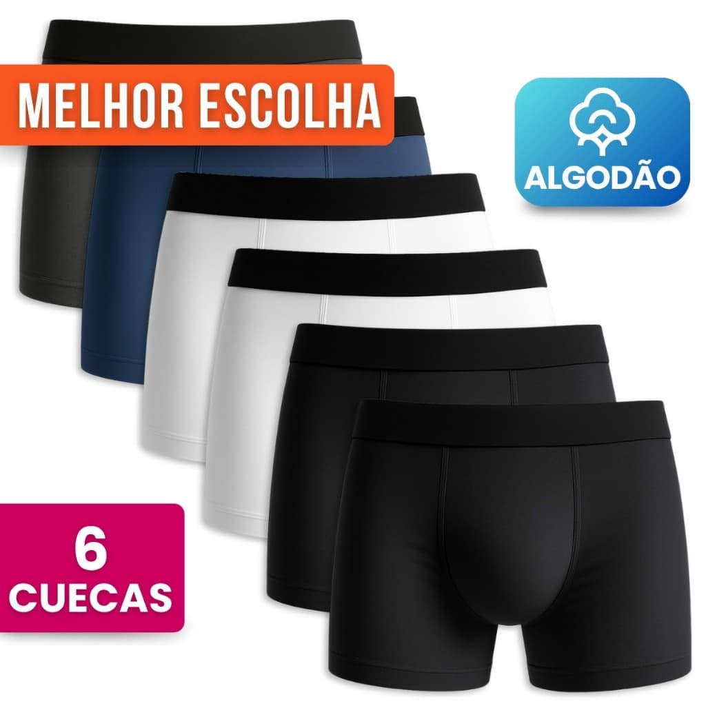 Kit 6 Cuecas Boxer Masculino Algodão Premium Conforto Extremo