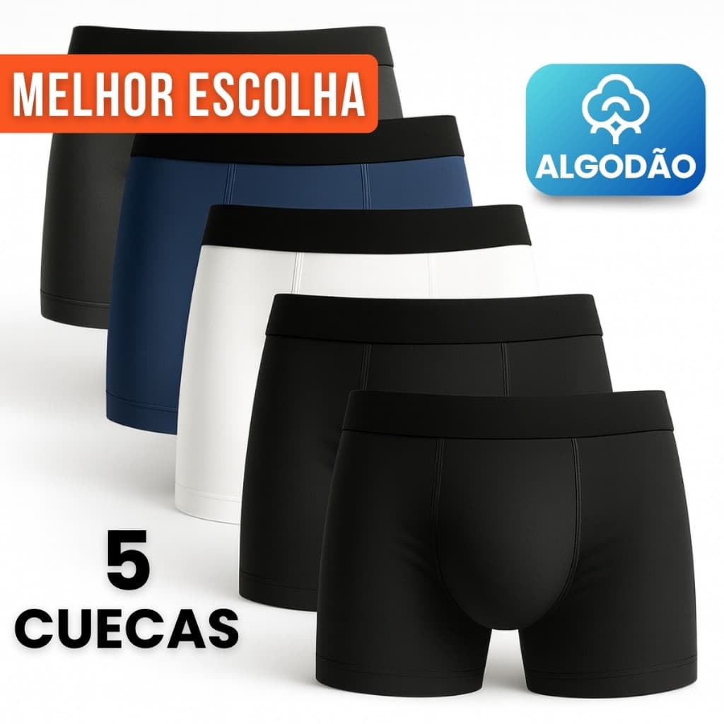 Kit 5 Cuecas Boxer Masculinas Adulto Algodão Premium Anti-alérgico Confortável