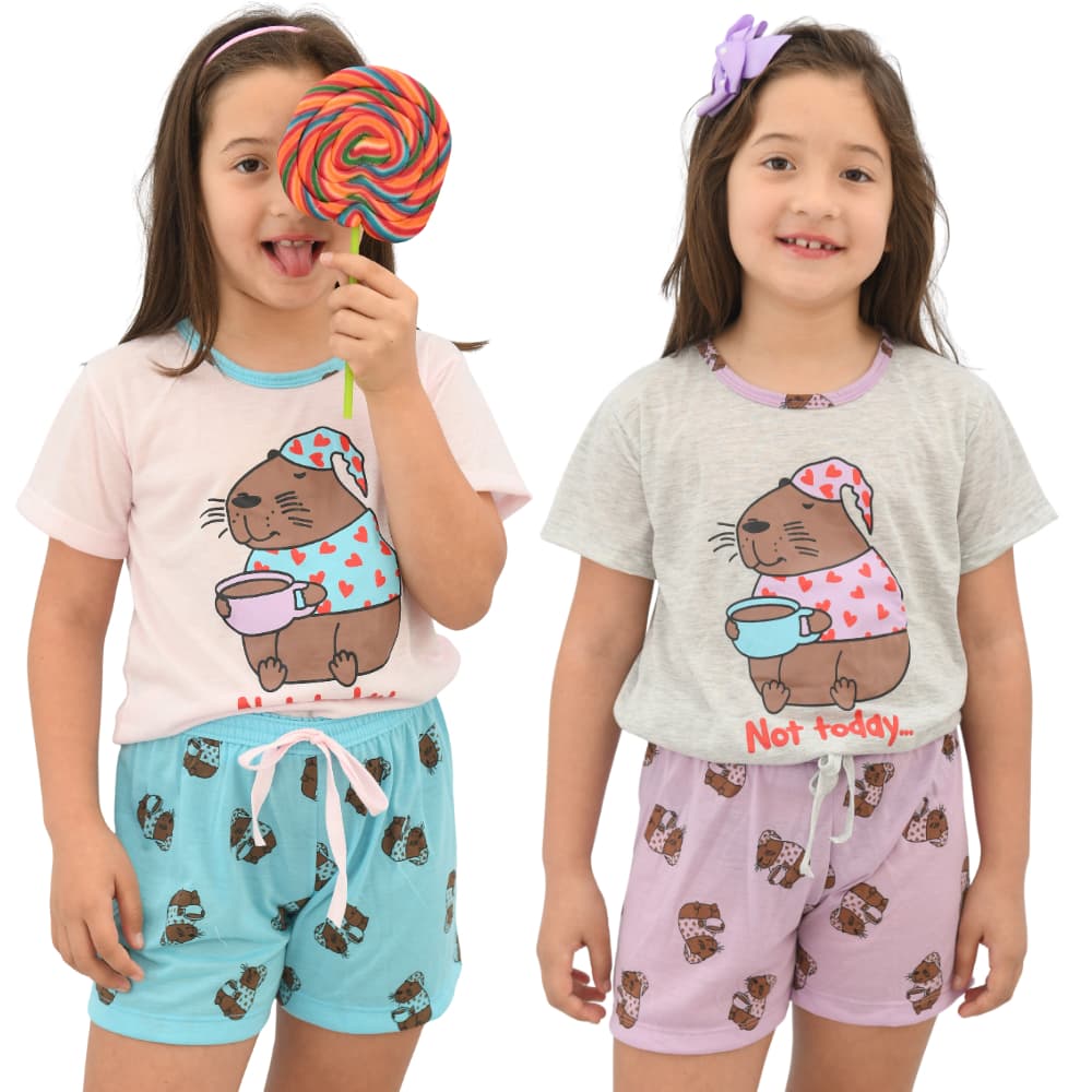 Pijama Feminino Infantil Capivara Malha Confortável e Elegante Não da Bolinha