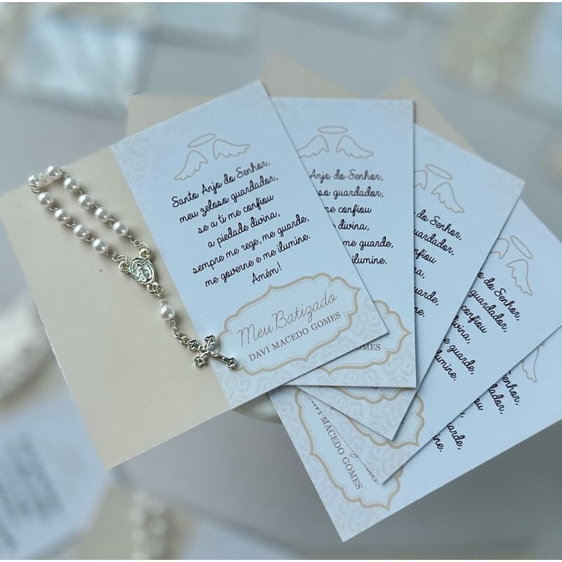 Cartão com Mini Terço – Lembrancinha Religiosa Personalizada - Batizado - Crisma