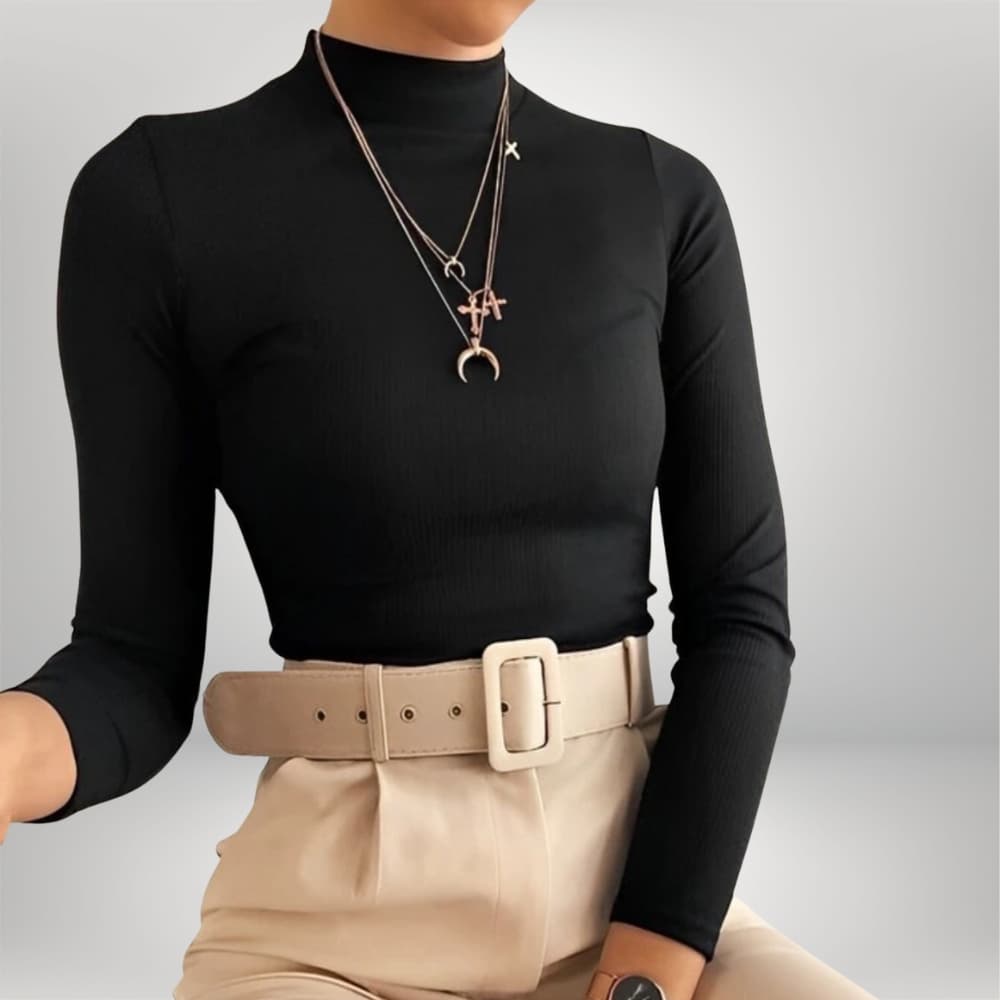 Blusa Feminina Manga Longa Cacharrel Confortável Básico Gola Alta