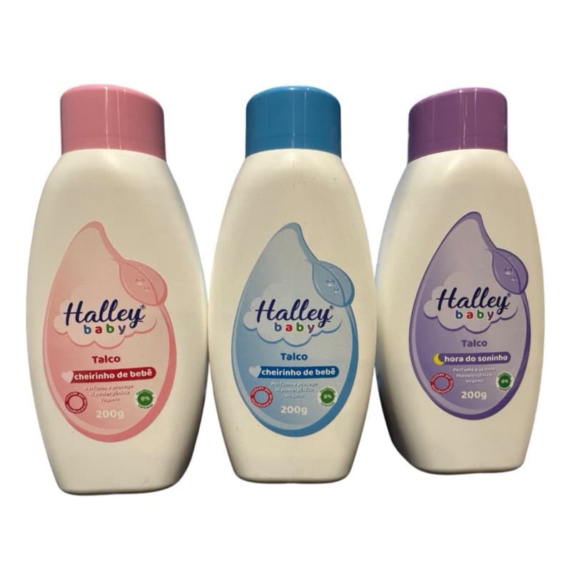 3 Frascos Talco Infantil Cheirinho de Bebê Rosa e Azul , Hora do Soninho Hipoalergenico Vegano Halley Baby 200g Unidade