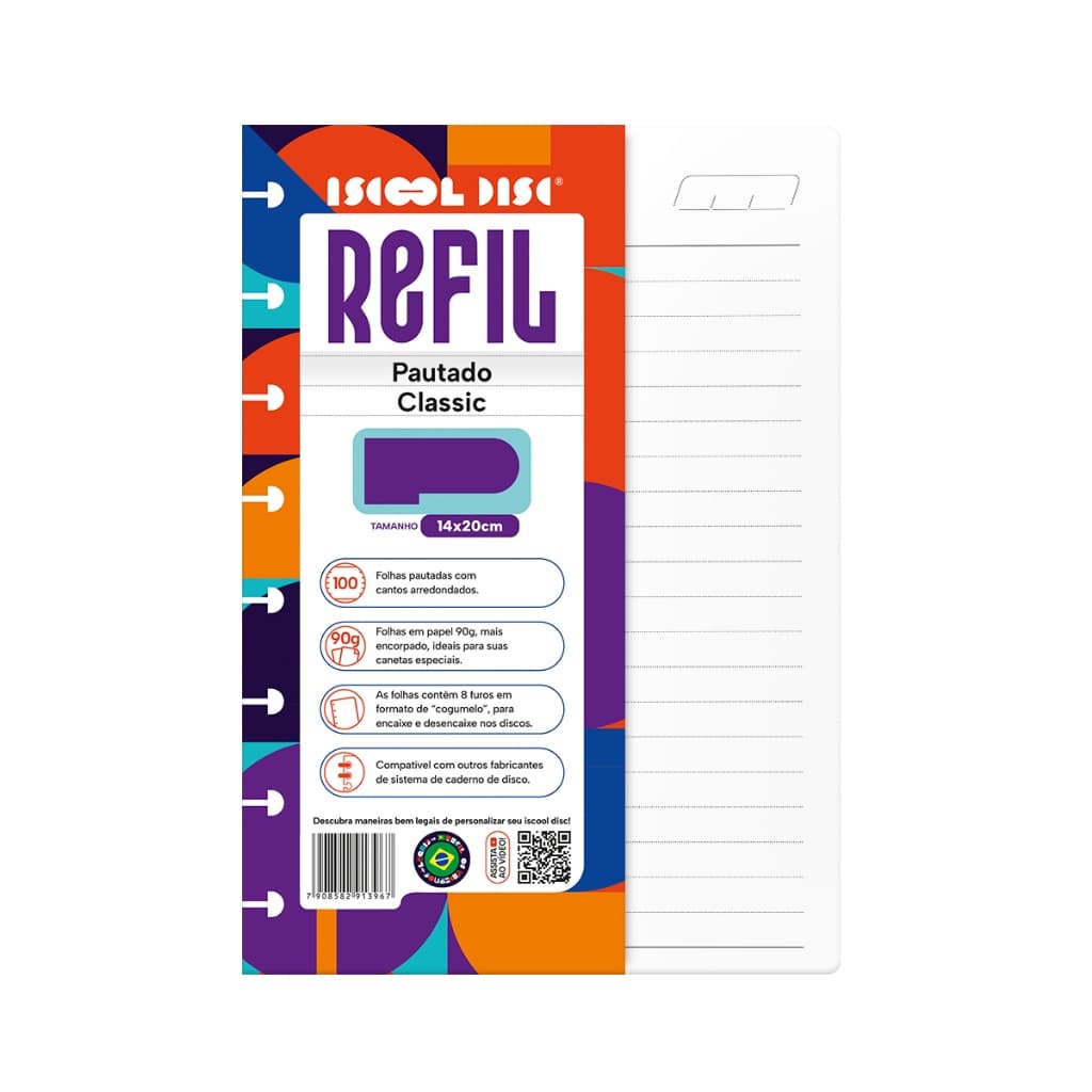 Refil Caderno De Disco Iscool Inteligente Pautado Classic Inteligente 90g 100 Folhas
