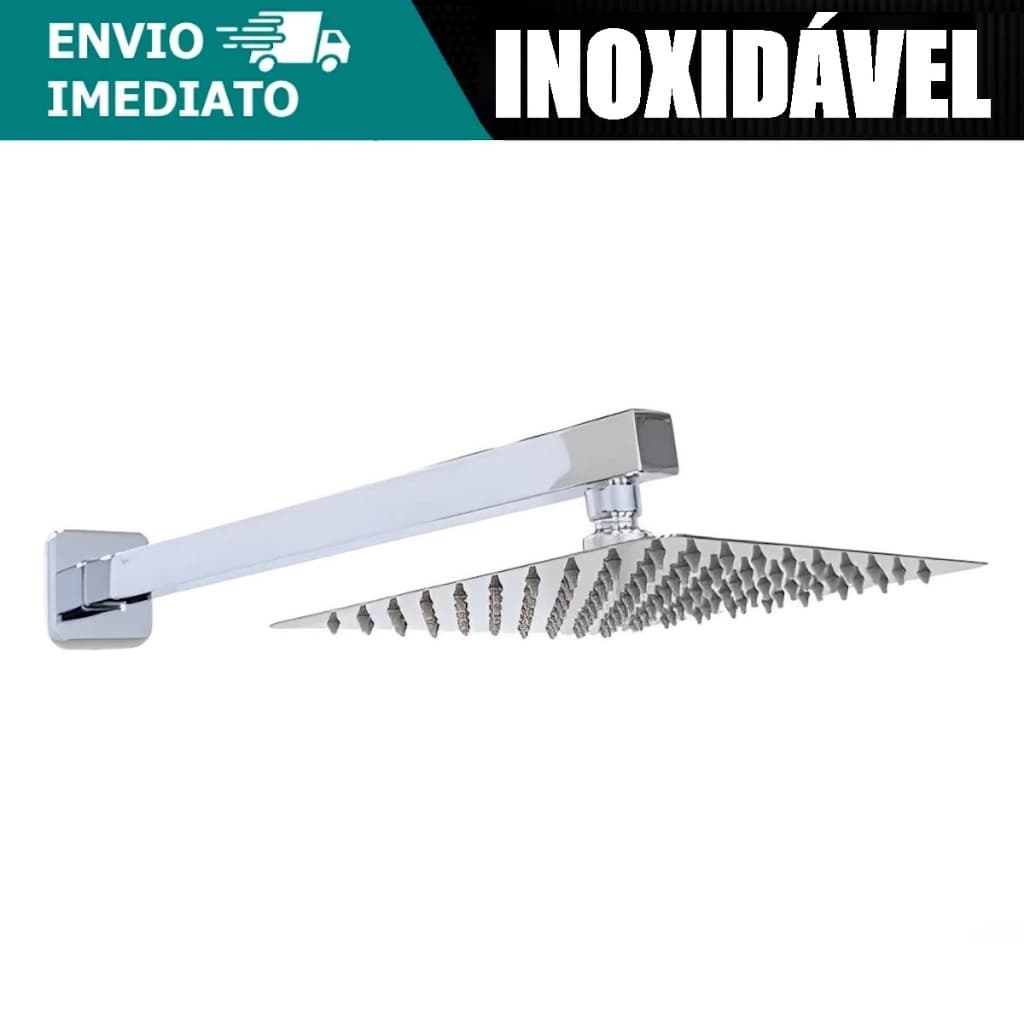 Chuveiro Ducha Inox 304 Quadrado Articulado 20X20 Slim Banheiro Acabamento Cromado Piscina Externa