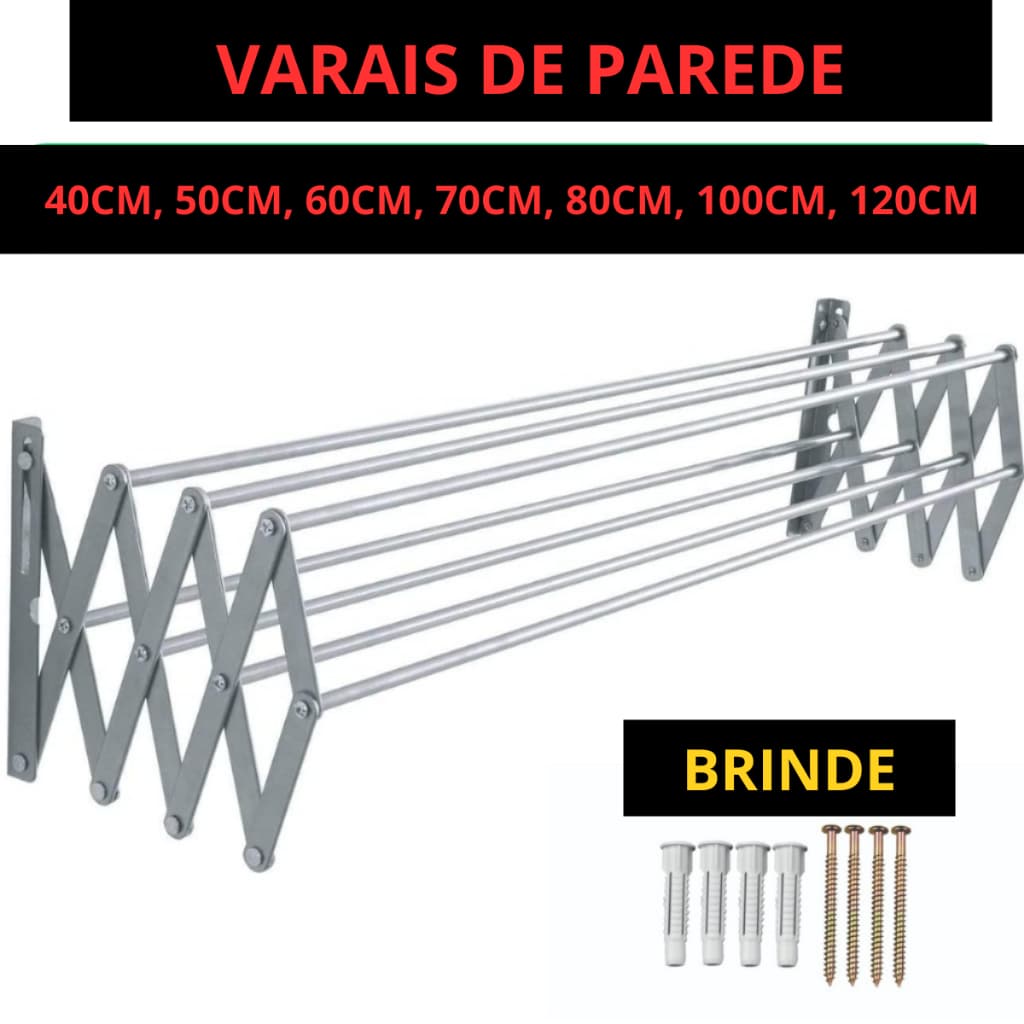 Varal Sanfonado De Parede Alumínio Retrátil Dobrável Portátil Não Ocupa Espaço Para Apartamento Varios Tamanhos