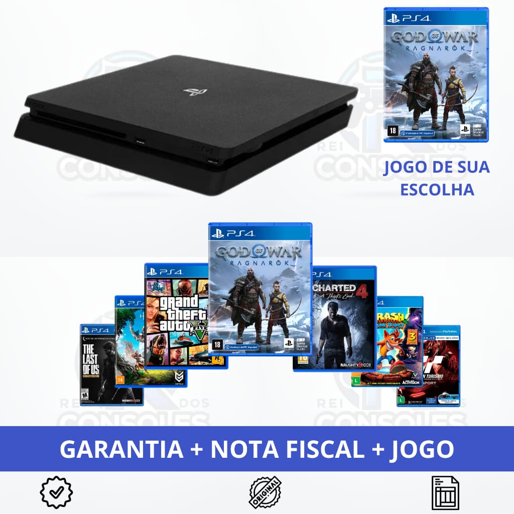 Ps4 Video Game Slim Playstation 4 + Controles + 1 Jogo - Garantia - 500GB ou 1TB