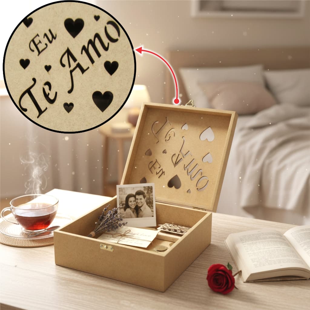 Caixa Presente frase Eu Te Amo Organizadora em MDF - Lembrança Amor, Decoração Criativa e Especial