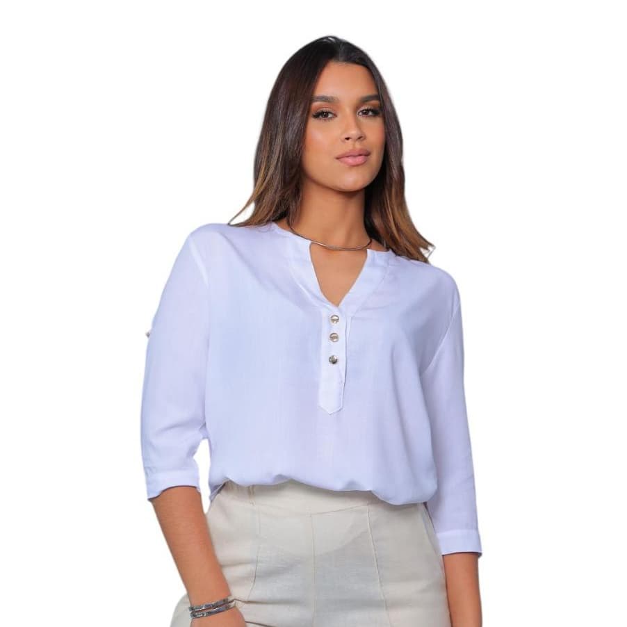 CAMISA SOCIAL FEMININA MANGA 3/4 LISO