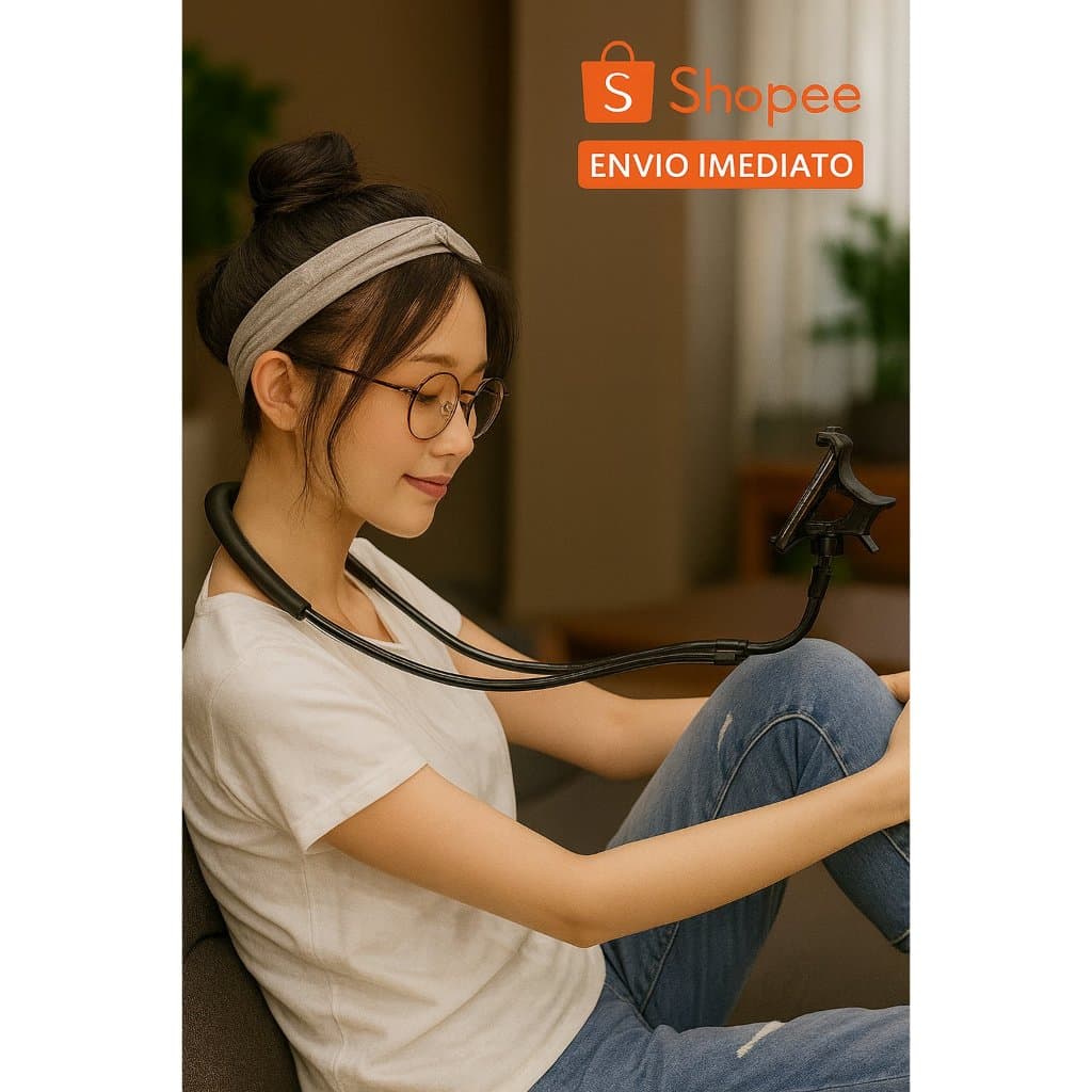 Suporte de Celular Ajustável e Flexível Para Pescoço Presilha Universal 360 Giratório