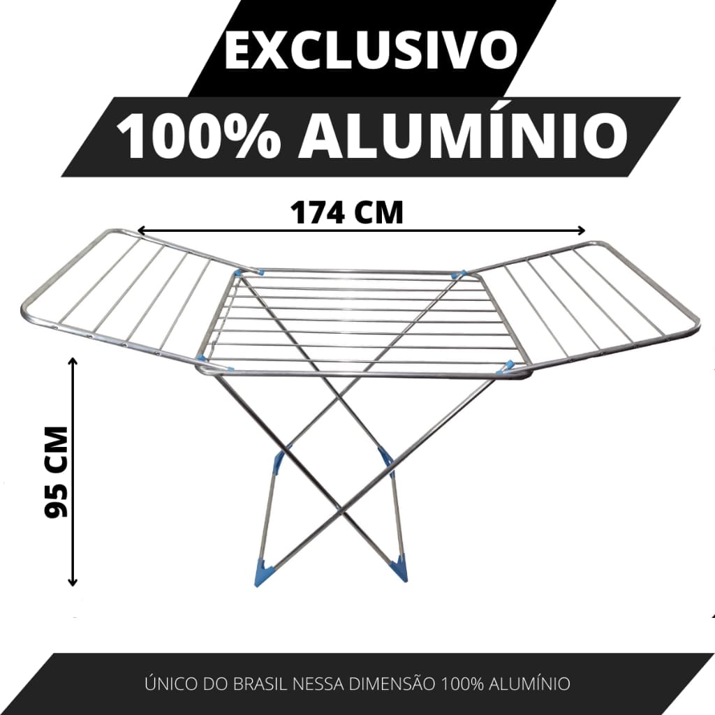 Varal de Chão Grande Maior Modelo Da Shopee 100% Alumínio Não Enferruja E Resistente