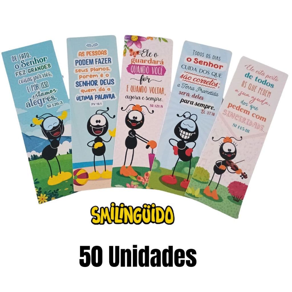 Kit 50 Marca páginas do Smilinguido com Glitter e Relevo